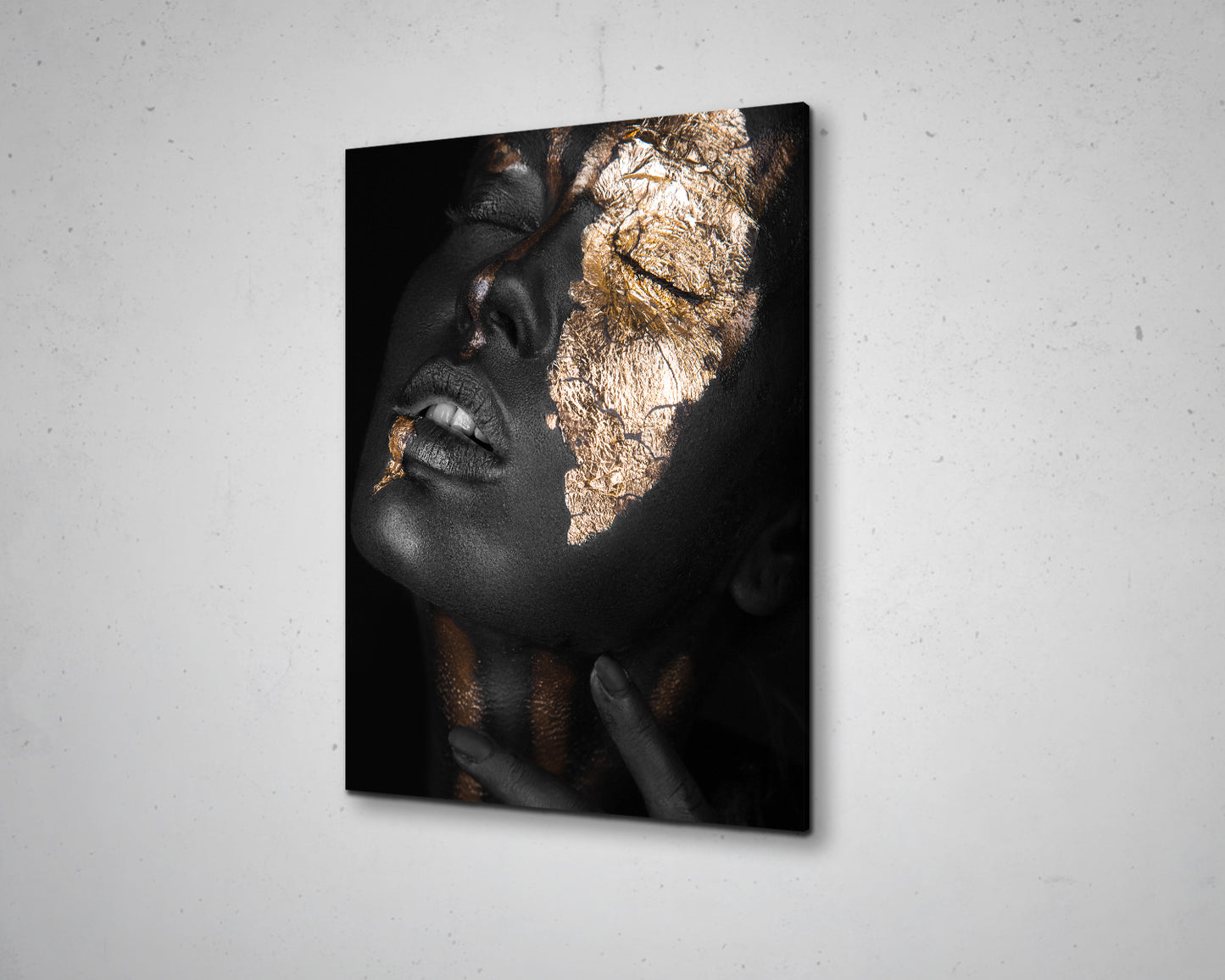 African Woman Gold Glitter Canvas Painting Black Woman Painting African Woman Canvas Art