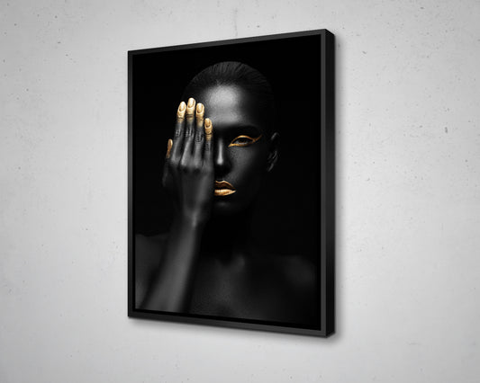 African Woman Black & Gold Canvas Painting Black Woman Painting African Woman Canvas Art