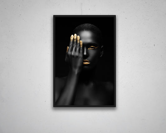 African Woman Black & Gold Canvas Painting Black Woman Painting African Woman Canvas Art