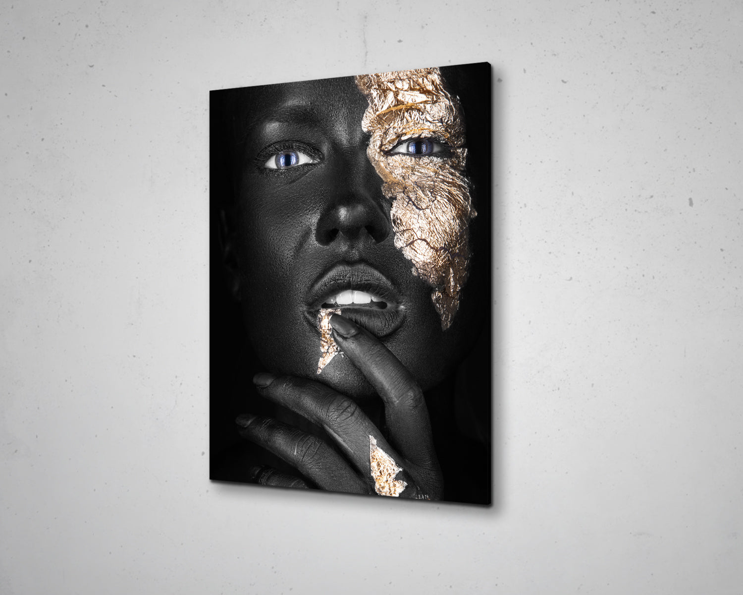 African Woman Gold Glitter Canvas Painting Black Woman Painting African Woman Canvas Art