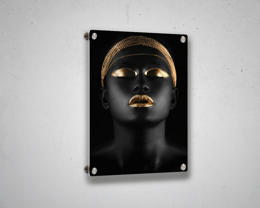 African Woman Gold Glitter Canvas Painting Black Woman Painting African Woman Canvas Art