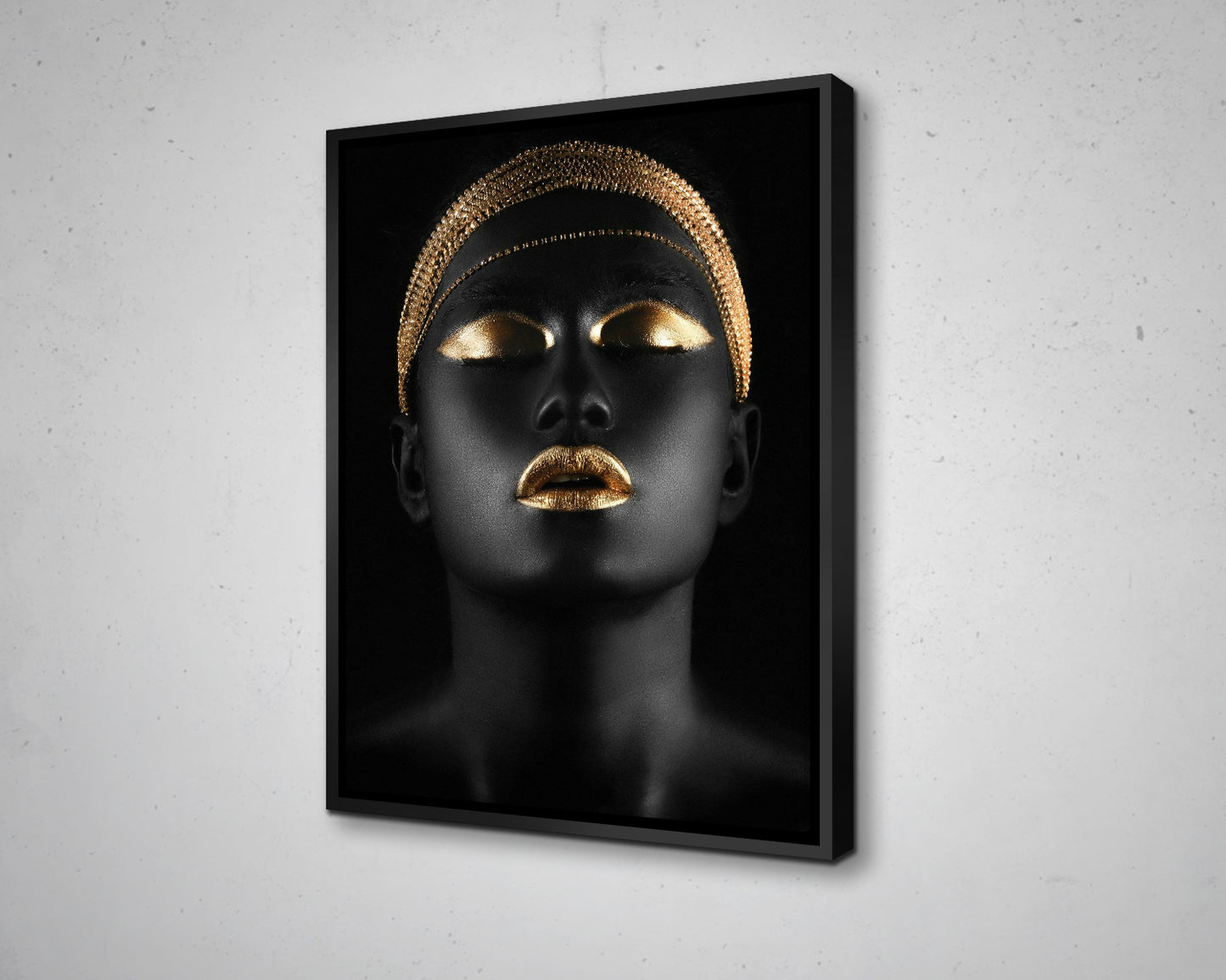 African Woman Gold Glitter Canvas Painting Black Woman Painting African Woman Canvas Art