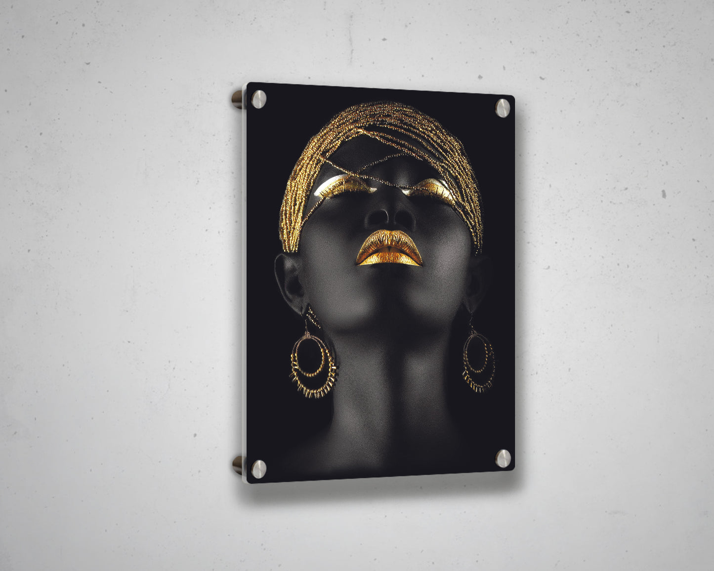 African Woman Gold Glitter Canvas Painting Black Woman Painting African Woman Canvas Art