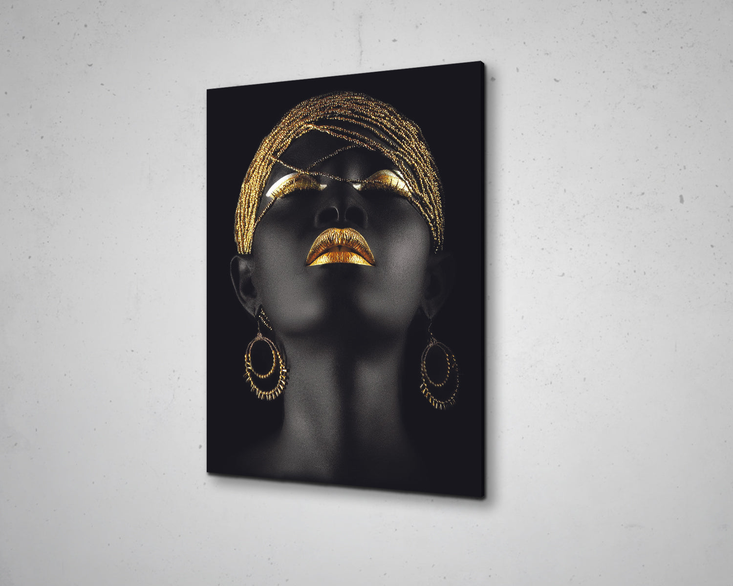 African Woman Gold Glitter Canvas Painting Black Woman Painting African Woman Canvas Art