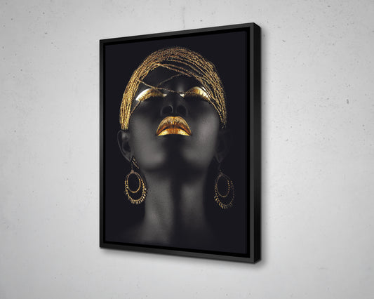 African Woman Gold Glitter Canvas Painting Black Woman Painting African Woman Canvas Art