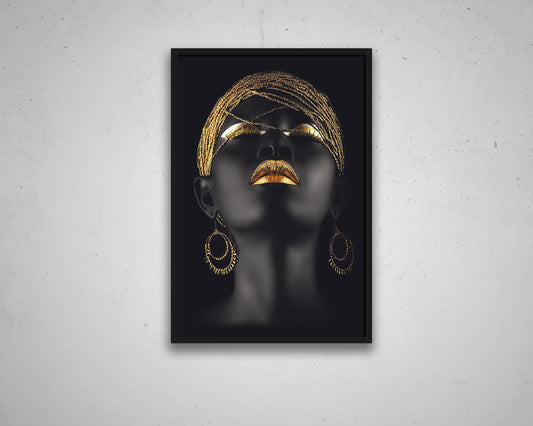 African Woman Gold Glitter Canvas Painting Black Woman Painting African Woman Canvas Art