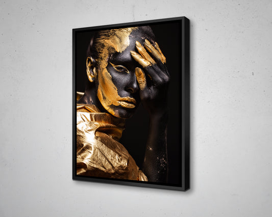 African Woman Black & Gold Canvas Painting Black Woman Painting African Woman Canvas Art