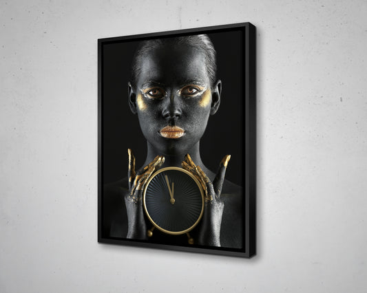 African Woman Gold Glitter Canvas Painting Black Woman Painting African Woman Canvas Art