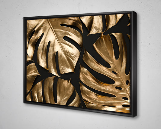 Gold & Black Leaves Canvas Wall Art Big Gold Leaves Canvas Print, Forest Trees Leaves Canvas Painting