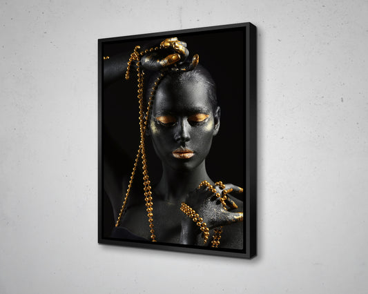 African Woman Black & Gold Canvas Painting Black Woman Painting African Woman Canvas Art