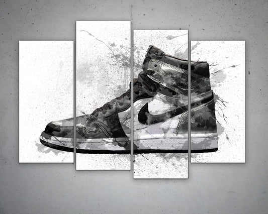 B&W basketball shoes Splash Effect Canvas Art