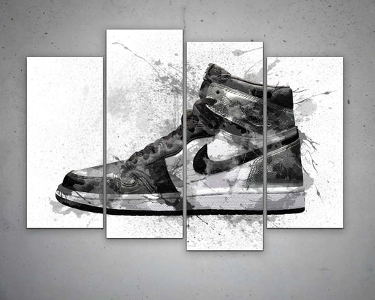 B&W basketball shoes Splash Effect Canvas Art