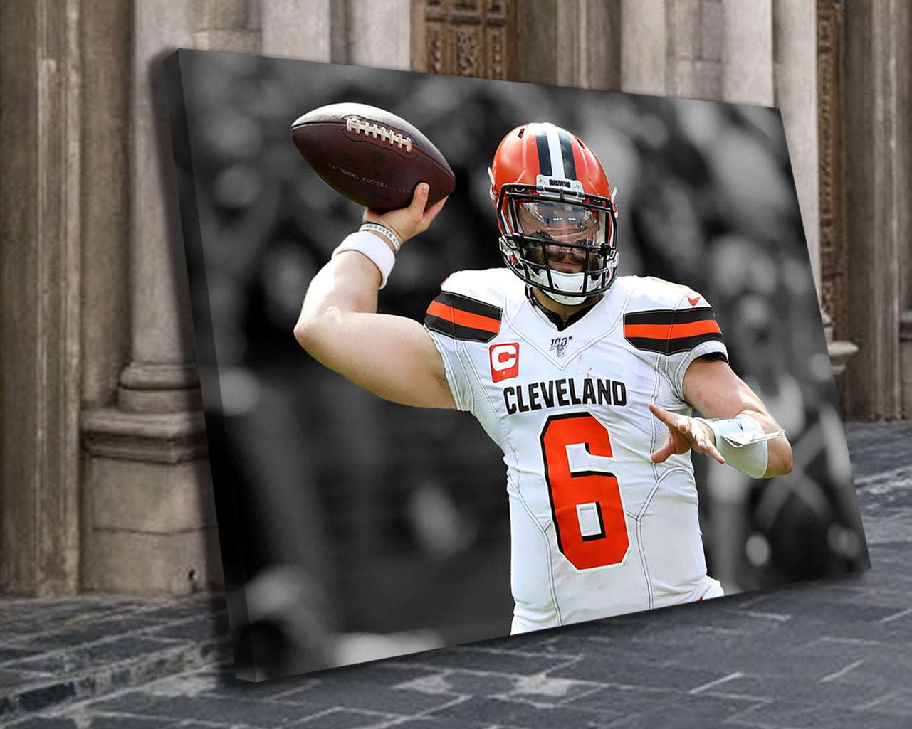 Baker Mayfield Black & White Canvas Art