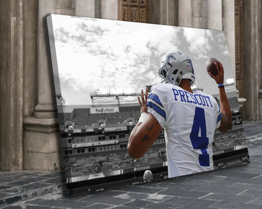Dak Prescott Black & White Canvas Art