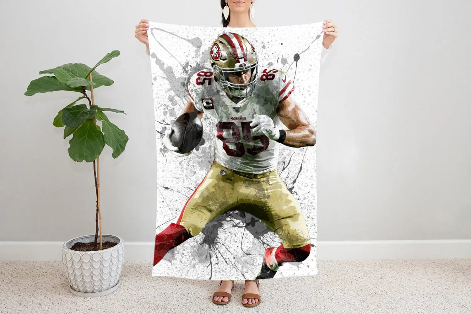 George Kittle Celebration Splash Effect Fleece Blanket 