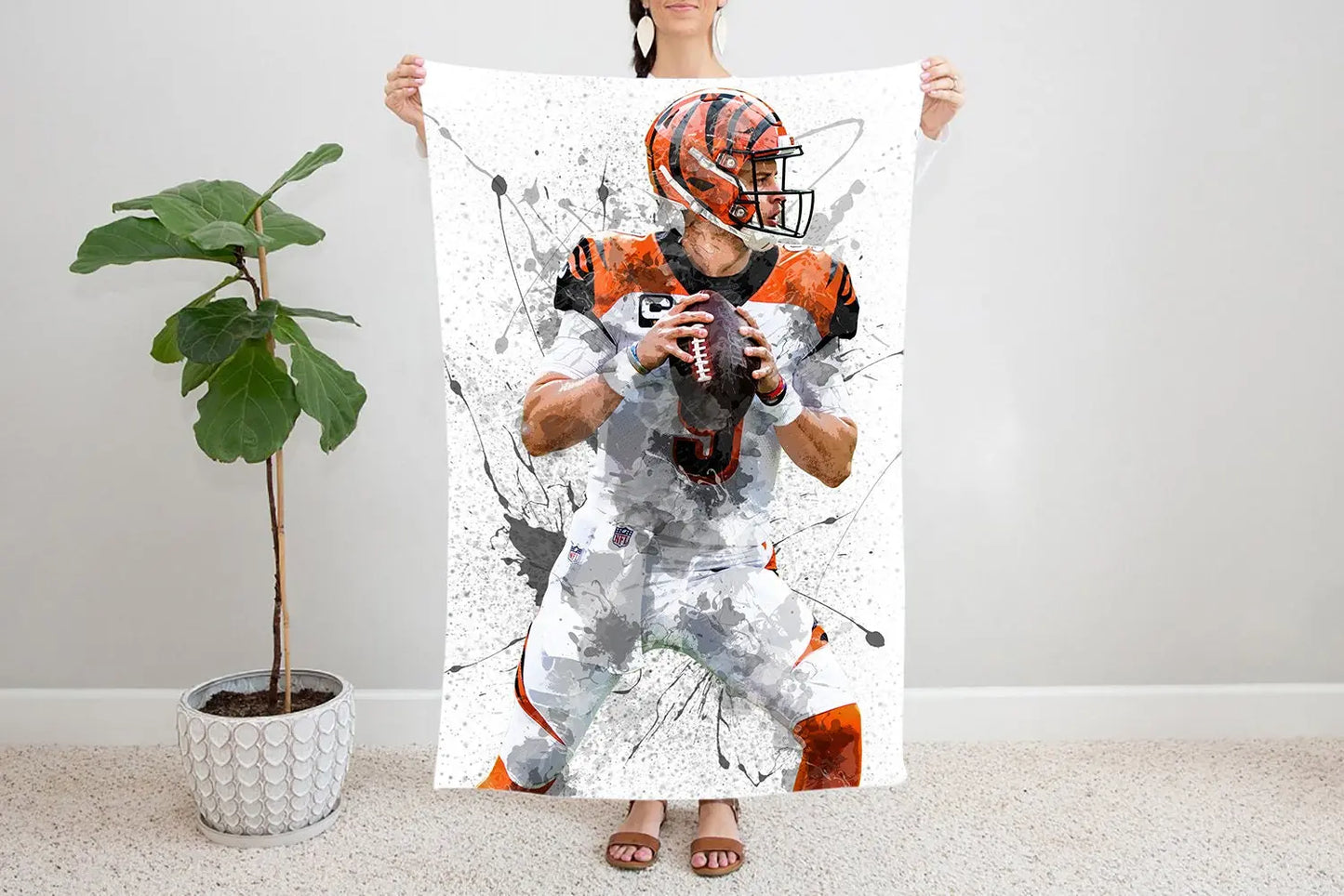 Joe Burrow Splash Effect Fleece Blanket 