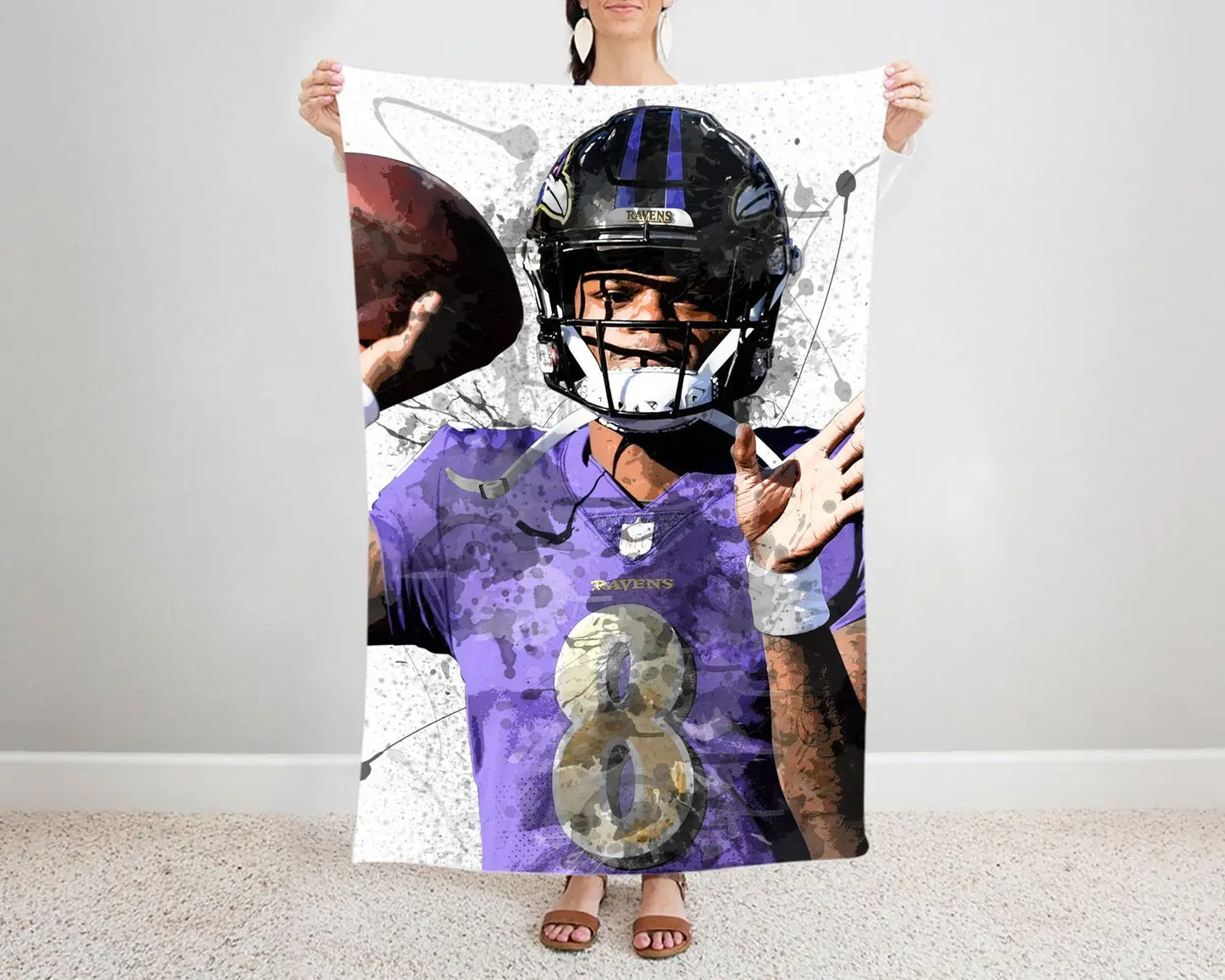 Lamar Jackson Splash Effect Fleece Blanket 