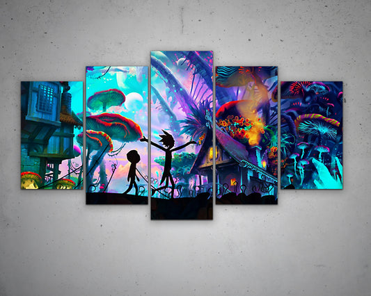 Mushroom World Rick And Morty Multicolour Wall Art