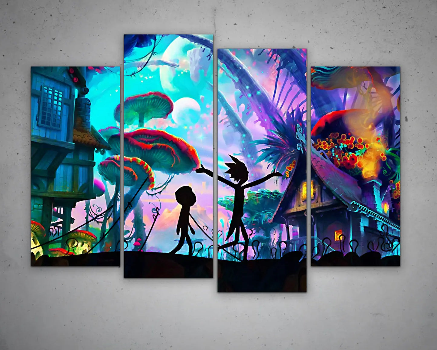 Mushroom World Rick And Morty Multicolour Wall Art 