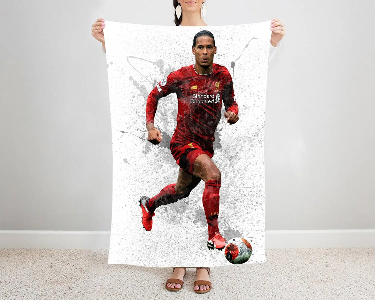 Virgil van Dijk Fleece Blanket, Splash Effect Printed Blanket, Sports Blanket, Gift for Him/Her 