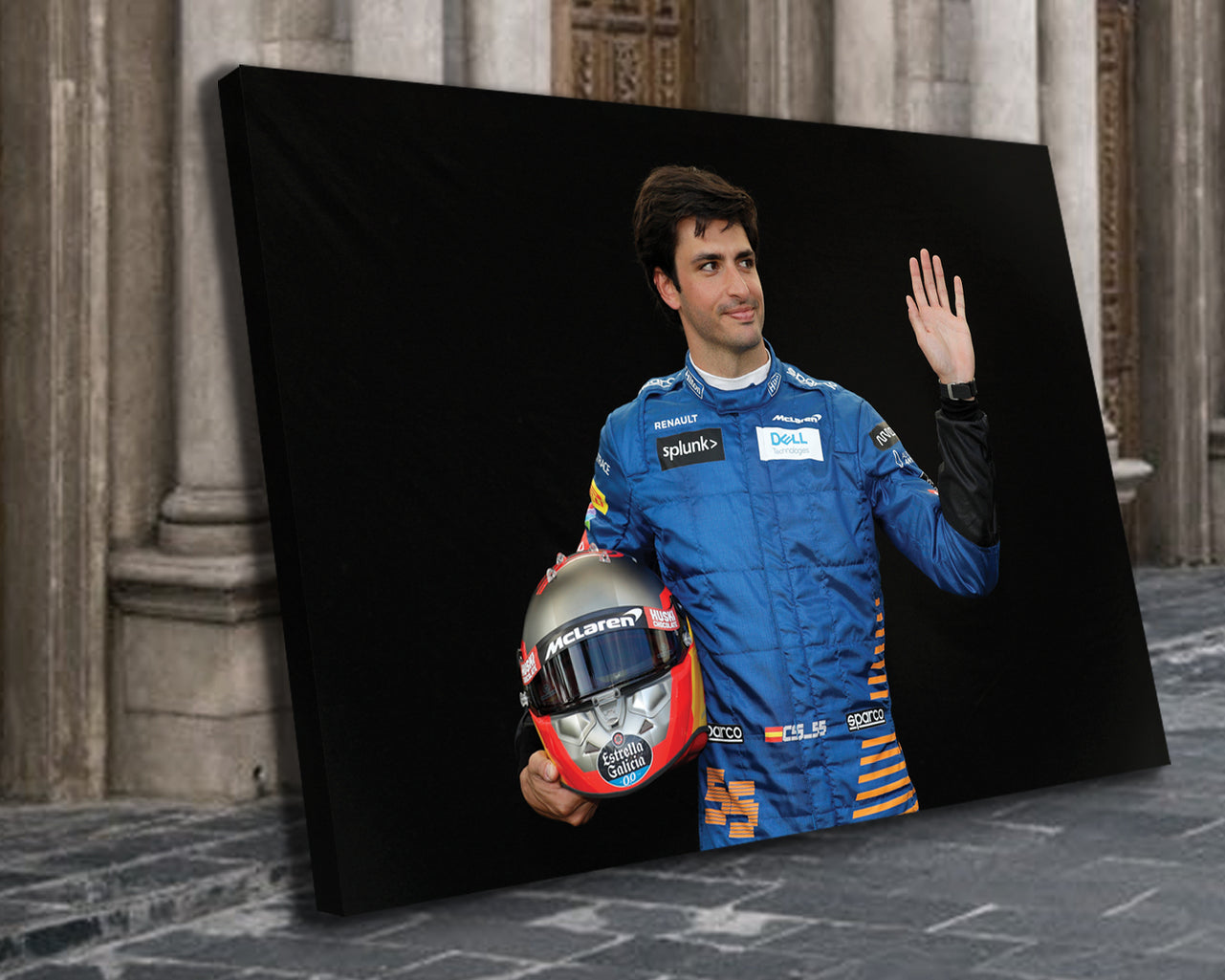 Carlos Sainz Jr. Black & White Canvas Art