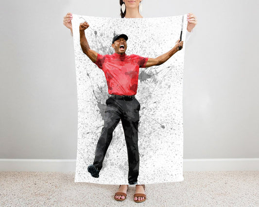Tiger Woods Winning Splash Effect Fleece Blanket 