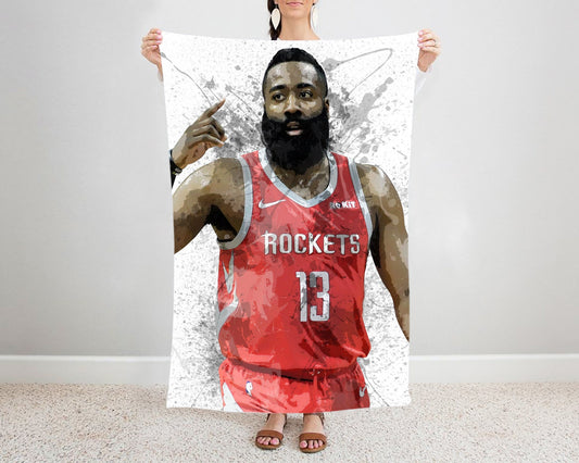 James Harden Splash Effect Fleece Blanket Style 1