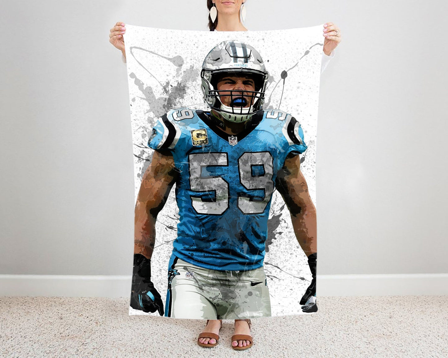 Luke Kuechly Splash Effect Fleece Blanket 