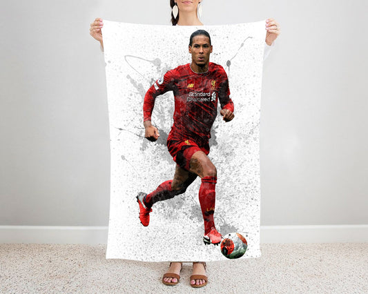 Virgil van Dijk Fleece Blanket, Splash Effect Printed Blanket, Sports Blanket, Gift for Him/Her