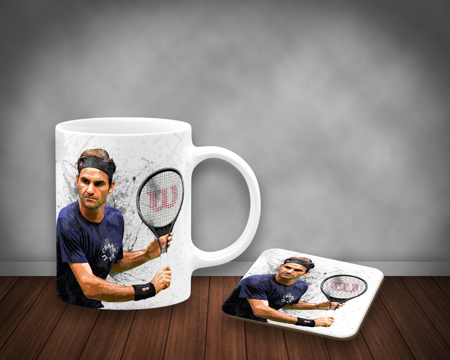Roger Federer Splash Effect Mug and Coaster, Set of Mug & Coaster, Printed Sports Mug, Fan Gift, Gift for Him/Her 