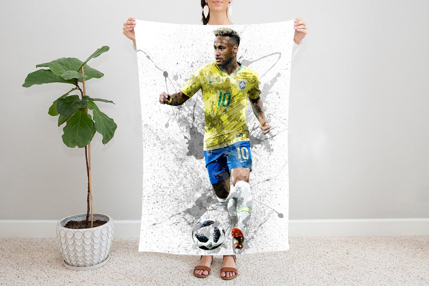 Neymar Brazilian Splash Effect Fleece Blanket 