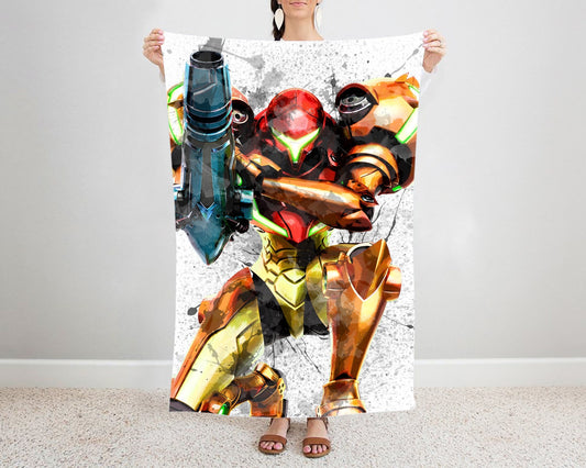 Samus Aran Splash Effect Fleece Blanket