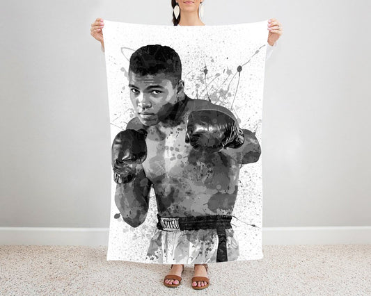 Muhammad Ali Splash Effect Fleece Blanket B/W Design