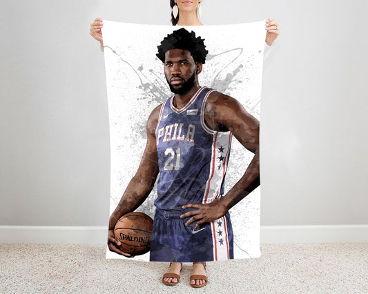 Joel Embiid Splash Effect Fleece Blanket Style 1