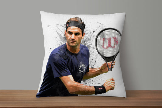 Roger Federer Throw Pillow Cover, Sports Art, Artist Pillow, Black