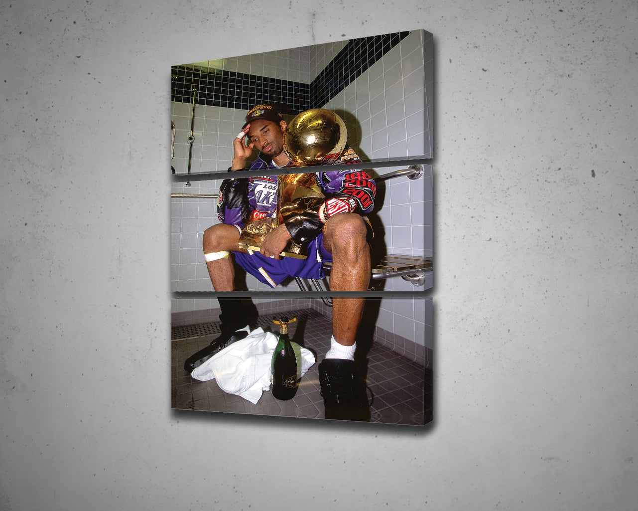 Kobe Bryant Celebration with Trophies in Bathroom Canvas Wall Art Basketball Canvas Frame, Canvas wall decor ready to hang