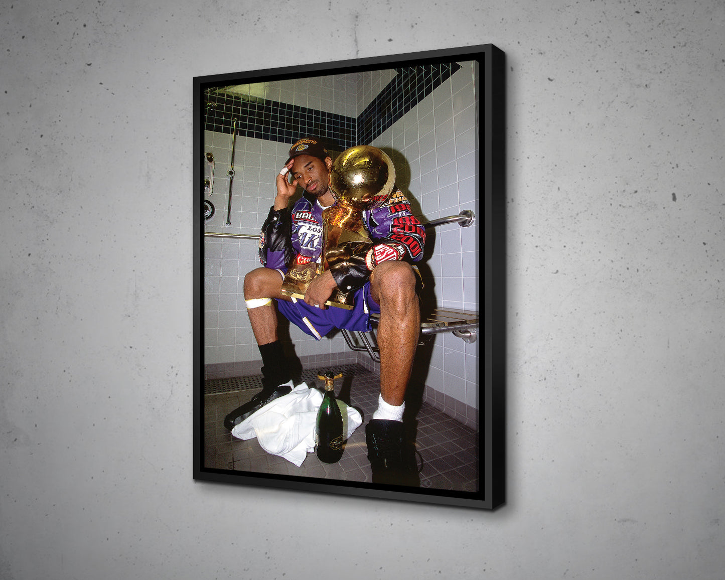 Kobe Bryant Celebration with Trophies in Bathroom Canvas Wall Art Basketball Canvas Frame, Canvas wall decor ready to hang 